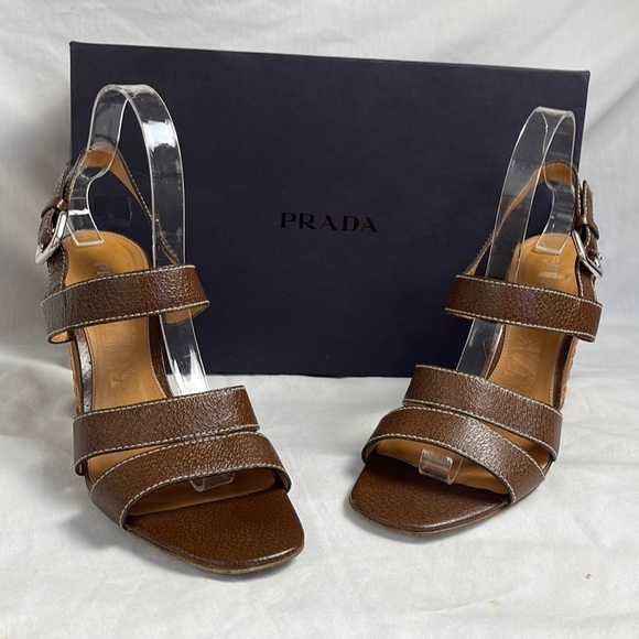 Prada Authentic Wicker Block Heel Ankle Strap Sandals - Picture 3 of 15